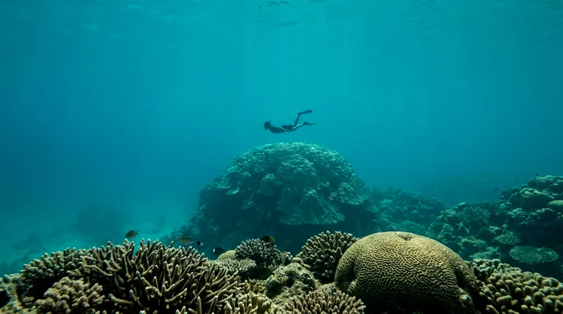 Snorkeler viewing underwater visibility of twelve meters at Koh Nangyuan reef