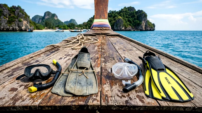 Snorkel gear rental options on a Samui boat tour showing basic versus premium equipment