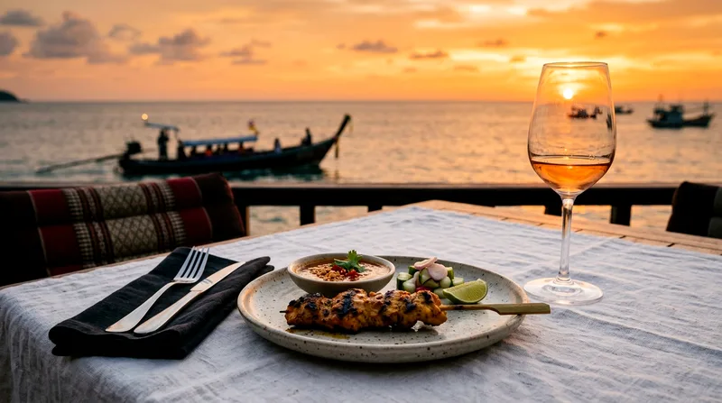 Plated appetizer dish on dinner cruise table with ocean and sunset behind