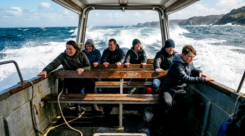 Speedboat's open cabin with minimal seating cutting through rough Gulf water at speed